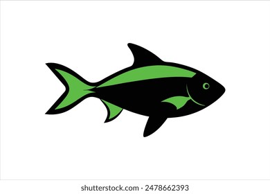 A black vector artwork illustration depicting the silhouette of a Green Neon Tetra fish.