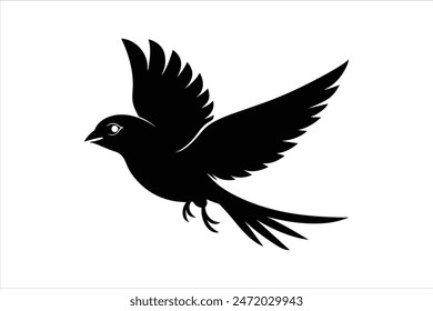 Black vector artwork illustration featuring a waxbill bird silhouette. Captures the sleek, elegant form of the waxbill in a simple yet striking design, perfect for nature-themed projects or décor.