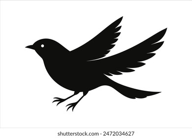 Black vector artwork illustration of a flying robin bird silhouette, capturing the graceful motion and elegance of this avian in a simple yet striking design.