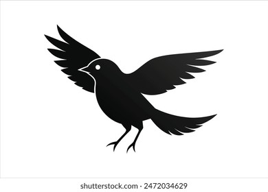 Black vector artwork illustration of a flying robin bird silhouette, capturing the graceful motion and elegance of this avian in a simple yet striking design.