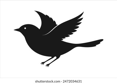 Black vector artwork illustration of a flying robin bird silhouette, capturing the graceful motion and elegance of this avian in a simple yet striking design.