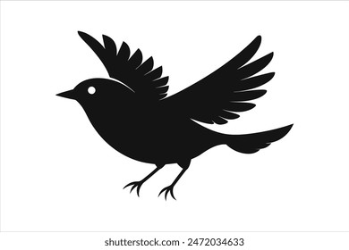 Black vector artwork illustration of a flying robin bird silhouette, capturing the graceful motion and elegance of this avian in a simple yet striking design.