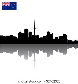 Black vector Auckland silhouette skyline with flag