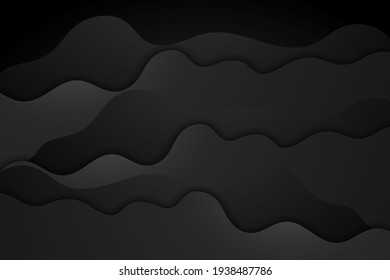 Black vector background abstract wavy. Design geometric black texture. Abstract 3d background with black paper layers