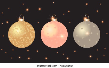 Black vector background with Christmas balls.