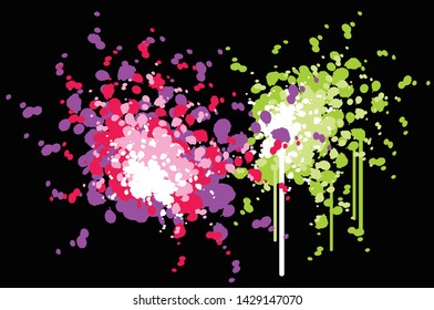 black vector background with colorful ink splashes