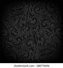 Black Vector Background. Floral Pattern, Wallpaper with Flowers. Vintage Background.