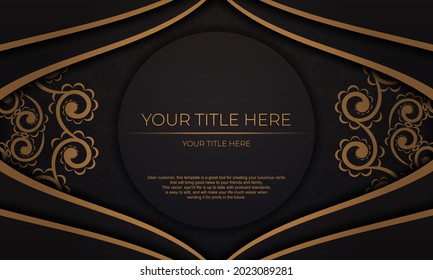 Black vector background of gorgeous vector patterns with mandala ornaments and place for your design. Invitation card design with mandala ornament.