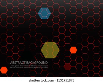 Black vector background.Red hexagons.Creative design patterns.