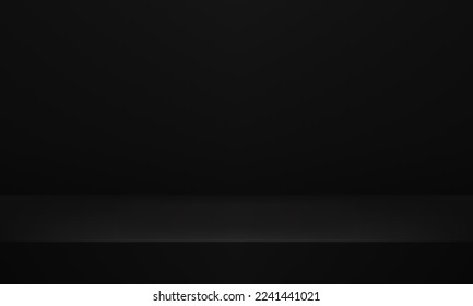 Schwarzer Vektorhintergrund. Realistisches schwarzes Studio. Platz für die Anzeige von Produkten. Zimmer in der 3D. Vektorgrafik.