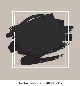 Black vector banner. Abstract hand painted background. Ink dry brush strokes with rough edges and square frame