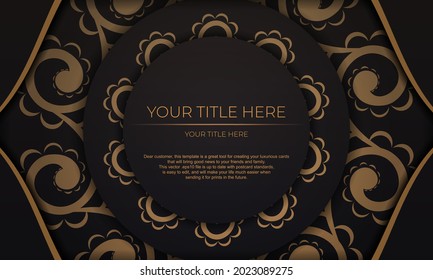 Black vector banner of gorgeous vector patterns with mandala ornaments and place for your text. Template for design printable invitation card with mandala patterns.