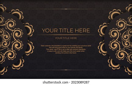 Black vector banner of gorgeous vector patterns with mandala ornaments and place under text. Template for print design invitation card with mandala ornament.