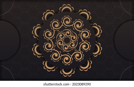 Black vector banner of gorgeous vector patterns with mandala ornaments and place under text. Template for print design invitation card with mandala ornament.