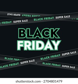 Black vector banner with ribbons and text for Black Friday discounts autumn green option