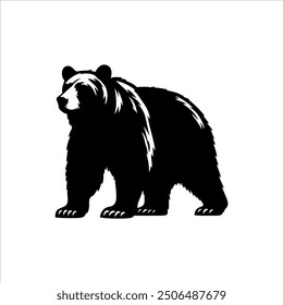 Black vector bear silhouette illustration design on white background.