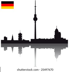 Black vector Berlin silhouette skyline with flag