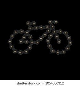 Black Vector Bike or Bicycle Icon Made of Bike or Bicycle Chain on a Black Background. Hi-Detailed Bike Chain. Realistic Illustration for Graphic Design, Web Banner, Social Media, UI, Mobile App.