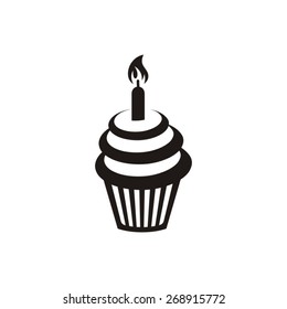 Black vector birthday cupcake icon isolated on white