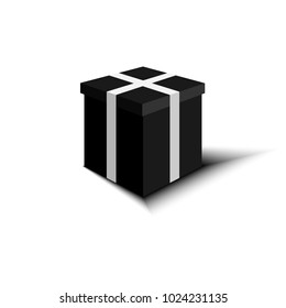 Black vector box with white stripes. Vector illustration isolated on white background. Realistic vector shadow. High quality template vector box.