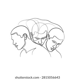 black vector boxer head illustration with dynamic line art featuring sport, boxing