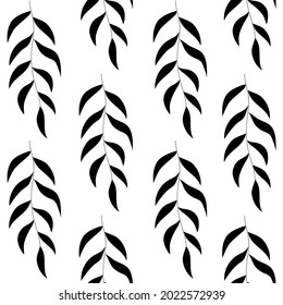 Black vector branches seamless pattern. Abstract elegant plant silhouette on a white background for design, texture, print, wrapping, textile, wallpaper, package