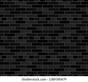 Black vector brick wall seamless pattern. Rectangular illustration in flat style