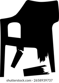 Black vector of broken and unusable chair on white background.
