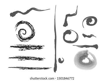 black vector brush sketch shape elements on white background