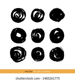 pincel vectorial negro traza círculos de pintura sobre fondo blanco