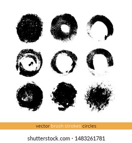 black vector brush strokes circles of paint on white background 
