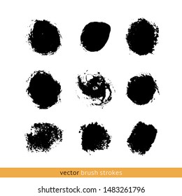 black vector brush strokes circles of paint on white background 