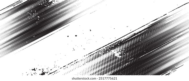 Black vector brush strokes halftone dot texture
