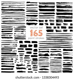 black vector brush strokes of paint on white background 