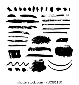 black vector brush strokes of paint on white background 