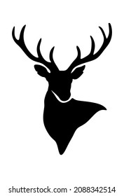 Black vector buck deer stag reindeer moose head, antlers.Outline silhouette drawing illustration.Vinyl Wall Sticker decal.T shirt print. Cricut. Plotter Cutting.Laser cut.Christmas decor.Buffalo plaid