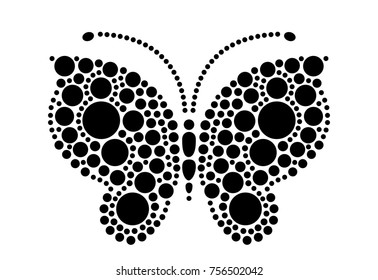 Black vector butterfly drawn with dots. Dotted object for laser cut. Design element for multilevel stretch ceiling.