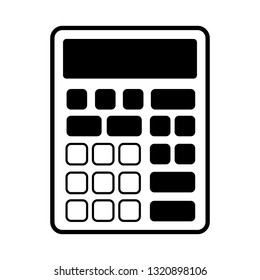 Black vector calculator icon isolated on white background, silhouette of a computing device, accounting and mathematical calculations