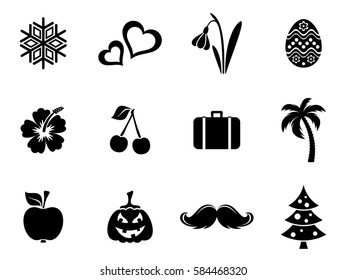 Black vector calendar month symbols silhouettes collection isolated