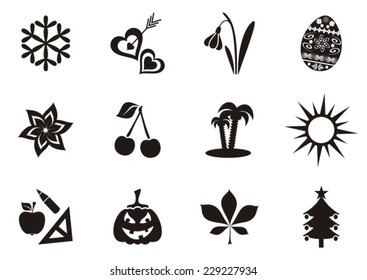 Black vector calendar months symbols collection isolated