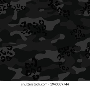 Camuflaje vectorial negro, fondo interminable, manchas leopardo.