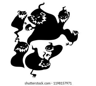 Black vector cartoon shapes on Halloween theme
