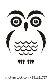 Black vector cartoon simple owl icon on white