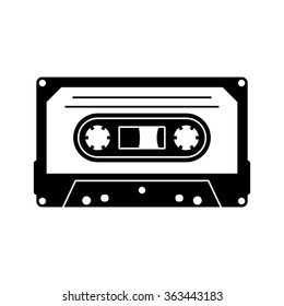 Black vector cassette silhouette icon isolated on white