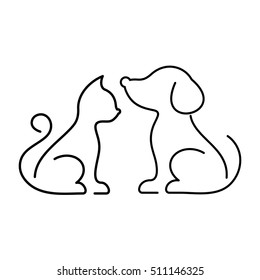 Black vector cat and dog thin line icons