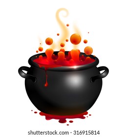 Black vector cauldron with red witches magic potion