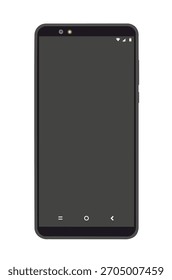 Un teléfono celular de Vector negro con una pantalla gris oscura y sin escritura en la pantalla sobre un fondo blanco.