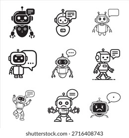 Robô chatbot vetor preto ilustrando assistente de serviço baseado em IA
