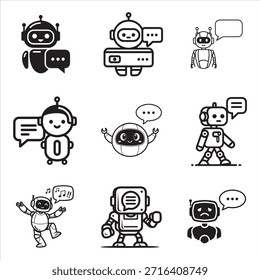 Black vector chatbot robot for online AI assistant interaction visuals