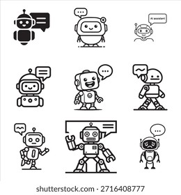 Black vector chatbot robot representing helpful AI assistant functionality